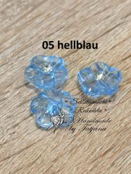Acrylknopf Blume mit Stein hellblau 15mm,